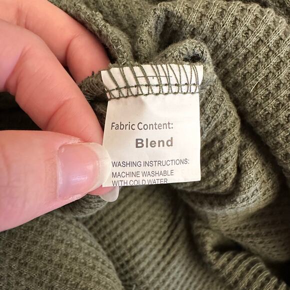 Olive Green‎ Waffle Knit Button-Up Romper Size L Long Sleeve Collared Lounge - Picture 4 of 10